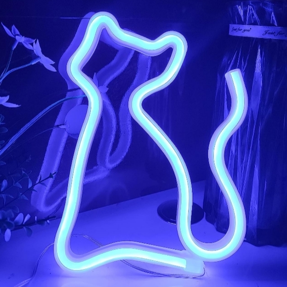 Blue Kitty Neon Light Sign LED Cat Wall Lamp Kitties Cats USB or AAs Halloween - Picture 2 of 8